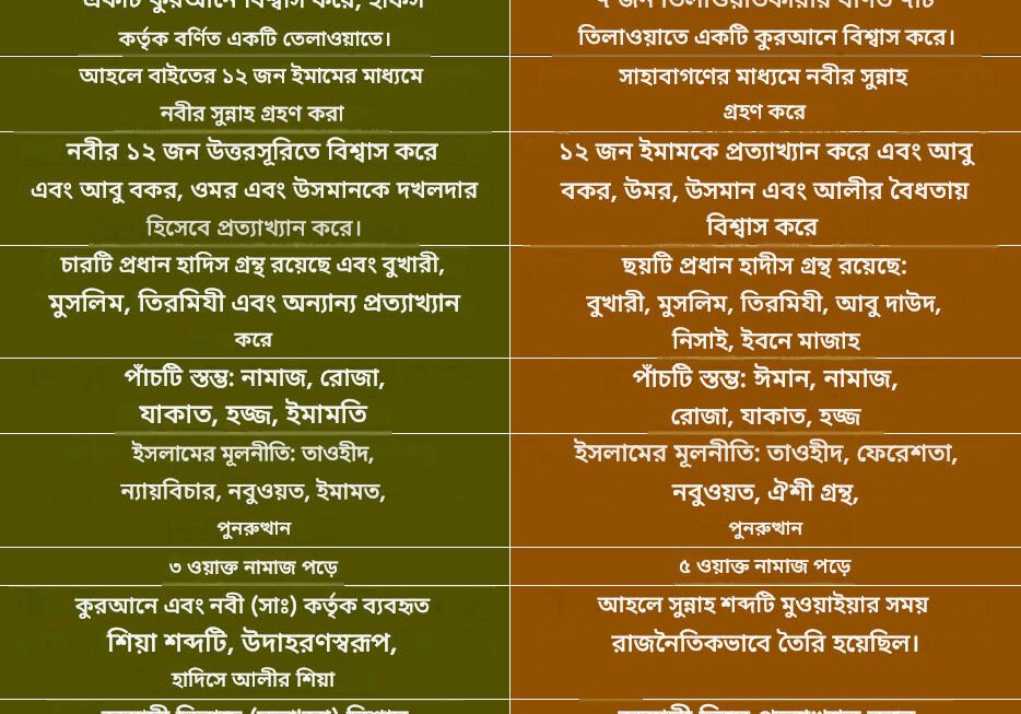 শিয়া সুন্নি সম্পর্কে জানুন